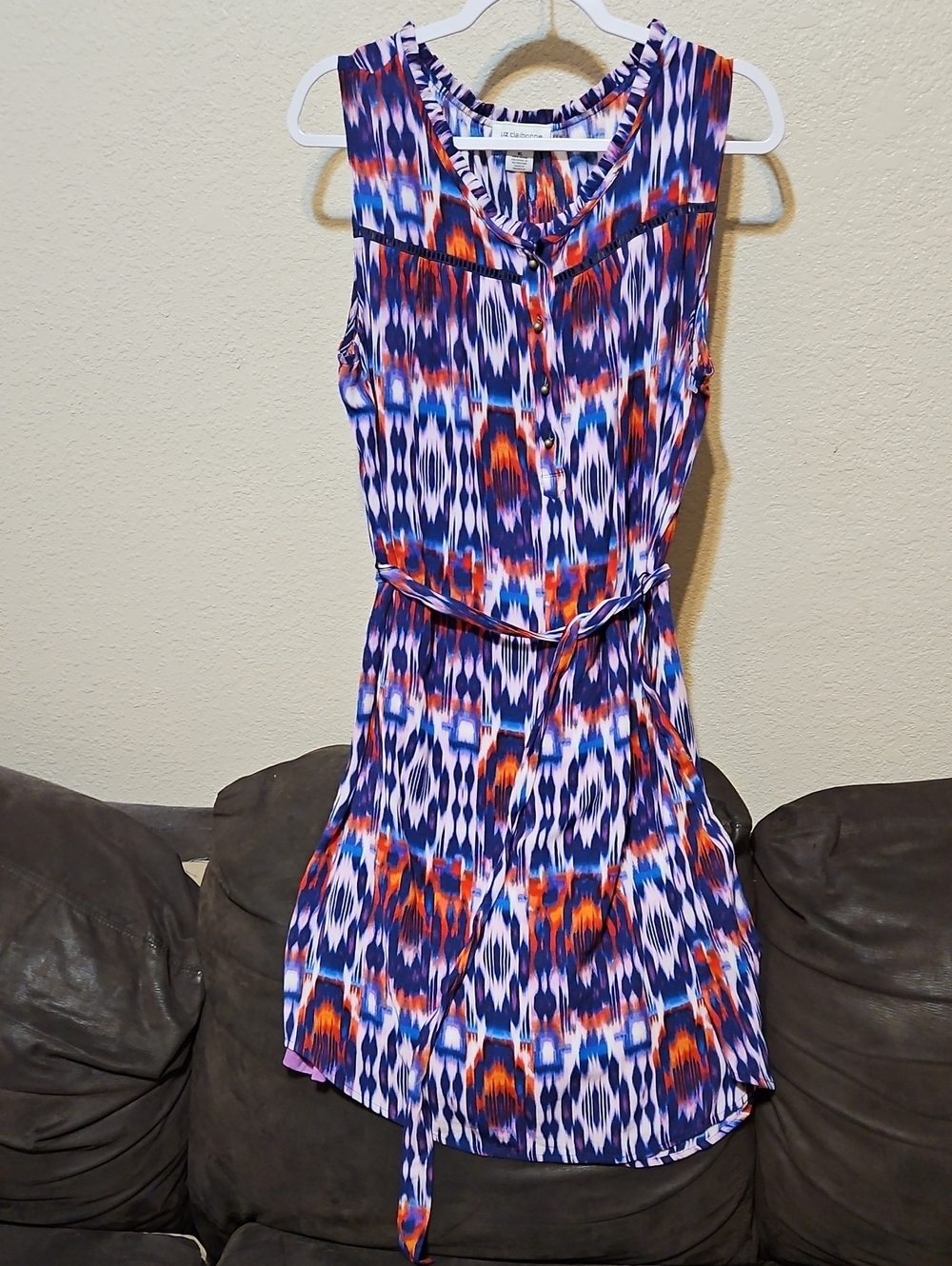 Liz Claiborne Blue, Orange & White Ikat-Print Midi Dress